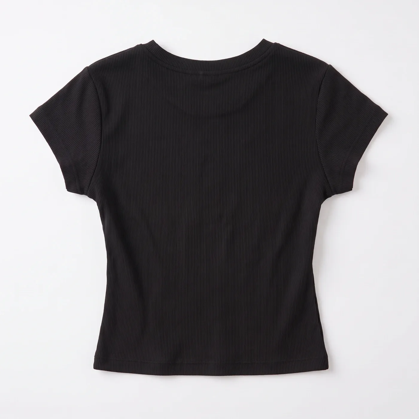 BARBED Baby Tee in Black, laid flat, back