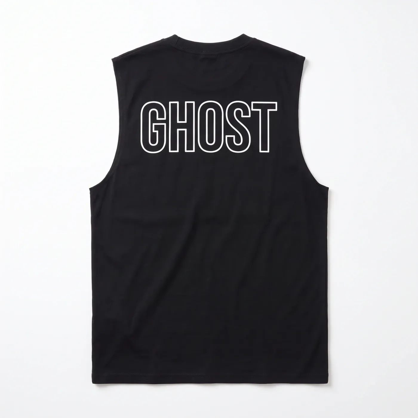 GHOST Muscle Tee in Black, laid flat, back