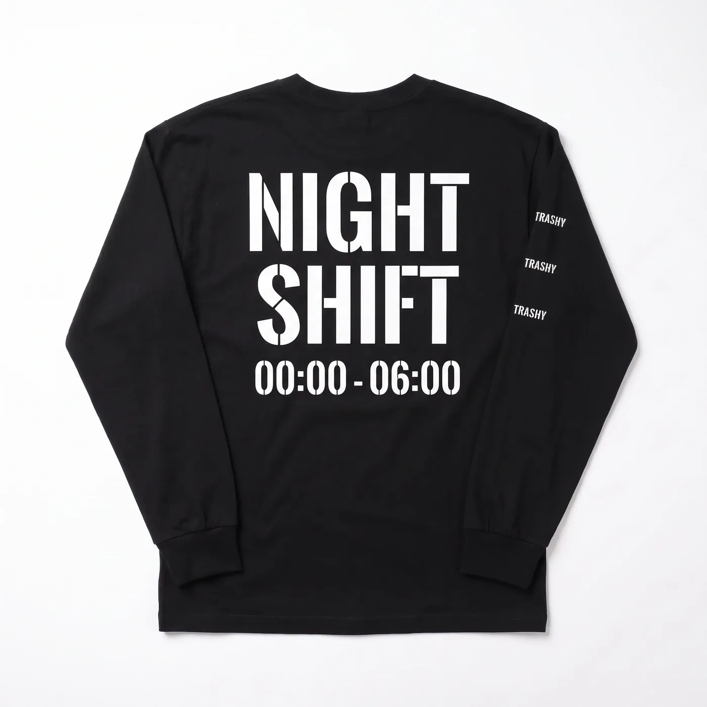 NIGHT SHIFT Longsleeve in Black, laid flat, back